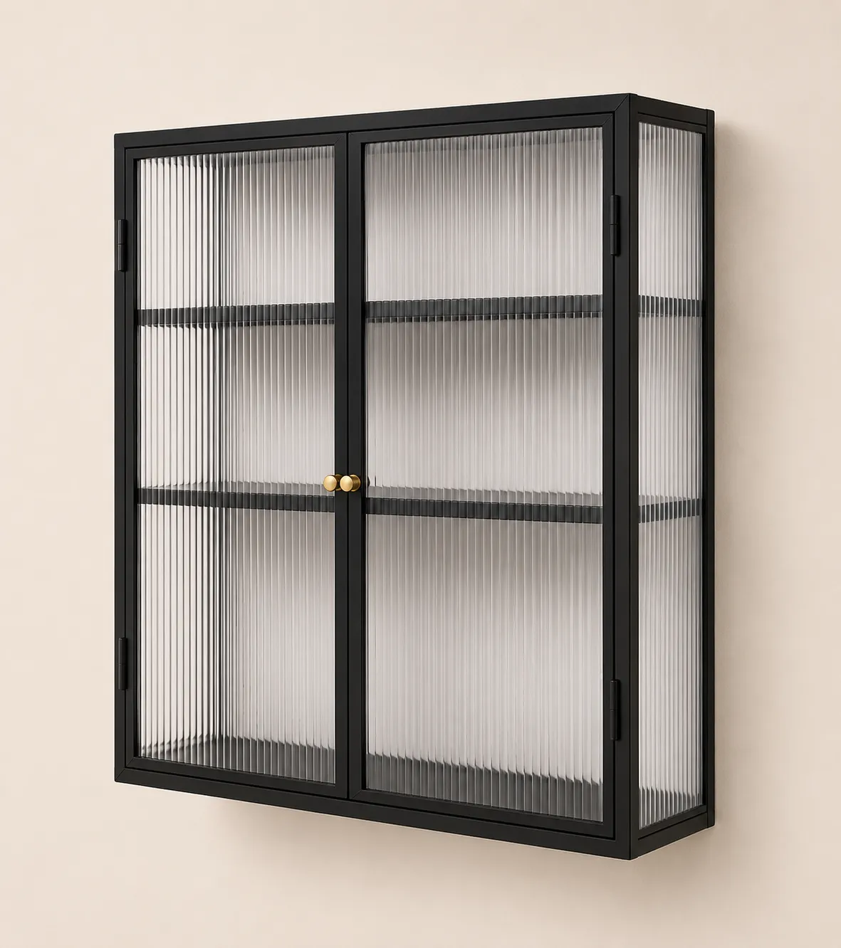 Minimalist Black Framed Ribbed Glass Cabinet